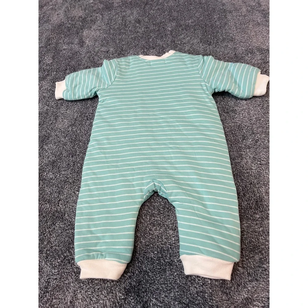 LittleGreen & Co. Baby Teal Striped Organic Cotton Padded Sleepsuit 2.0 TOG 3-6M